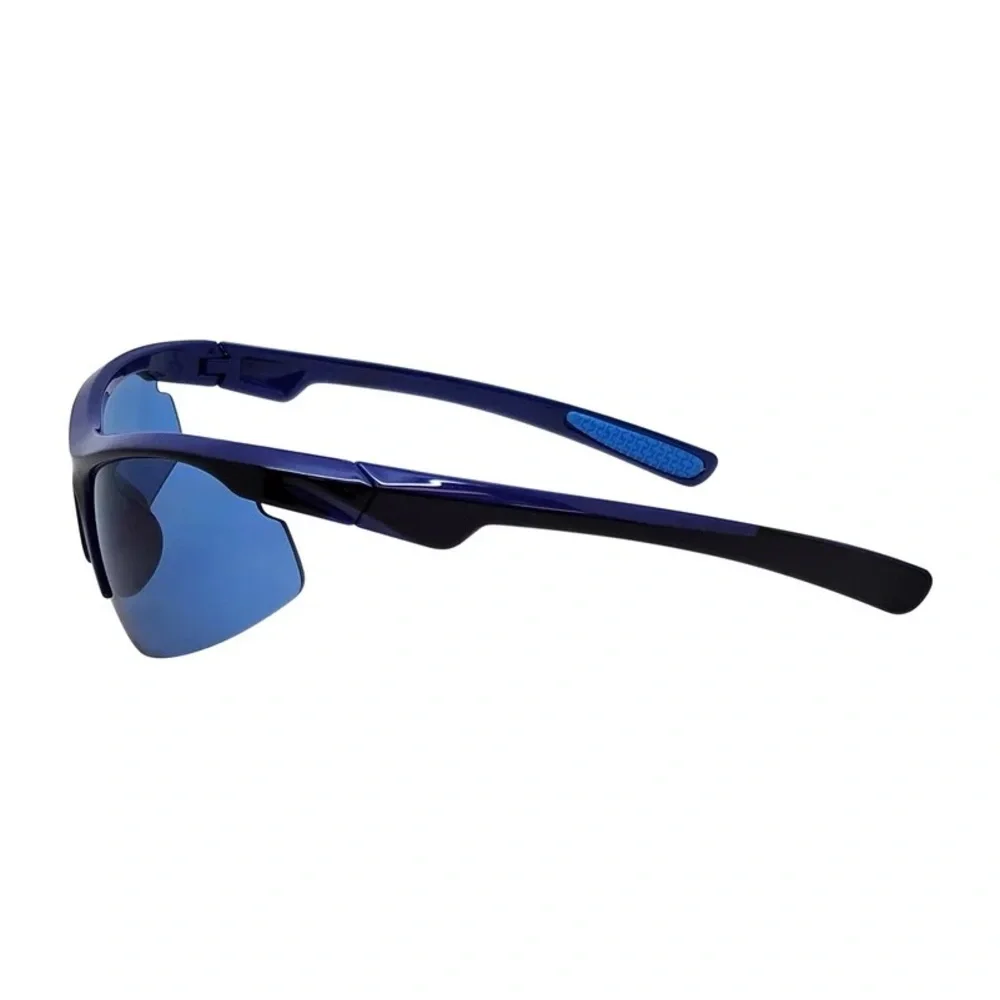 Plastic Sports Wrap Semi-Rimless Sunglasses with Mirrored Lenses